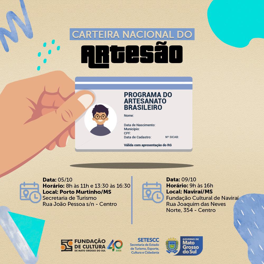 Emissão da Carteira Nacional para Artesãos será realizada dia 5 de outubro em Porto Murtinho