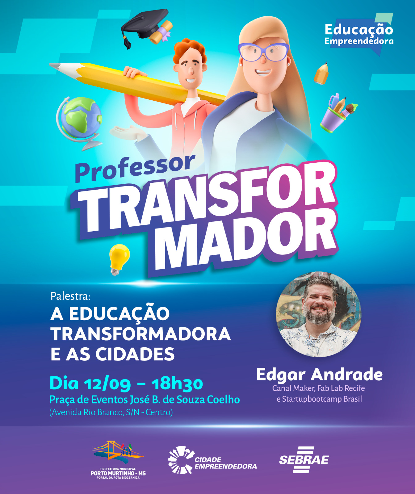 Palestra gratuita com cofundador do Mundo Bita será realizada para professores de Porto Murtinho