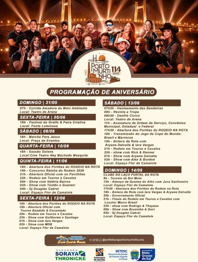 Porto Murtinho lança calendário oficial de aniversário com programação especial na semana do rodeio