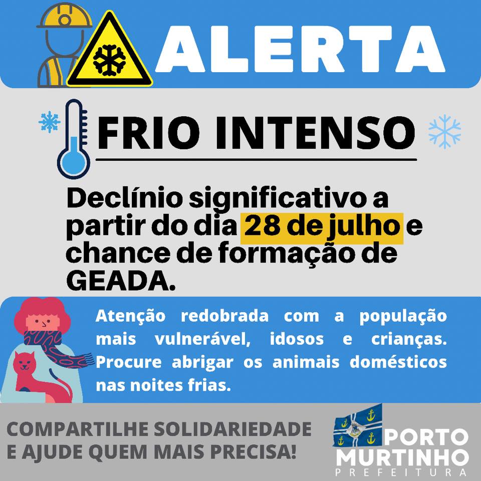 ALERTA: FRIO INTENSO NOS PRÃ“XIMOS DIAS