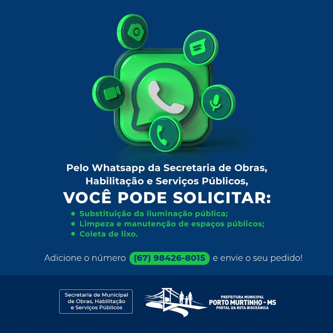 Secretaria de Obras disponibiliza número de WhatsApp para atendimento Secretaria de Obras disponibiliza número de WhatsApp para atendimento