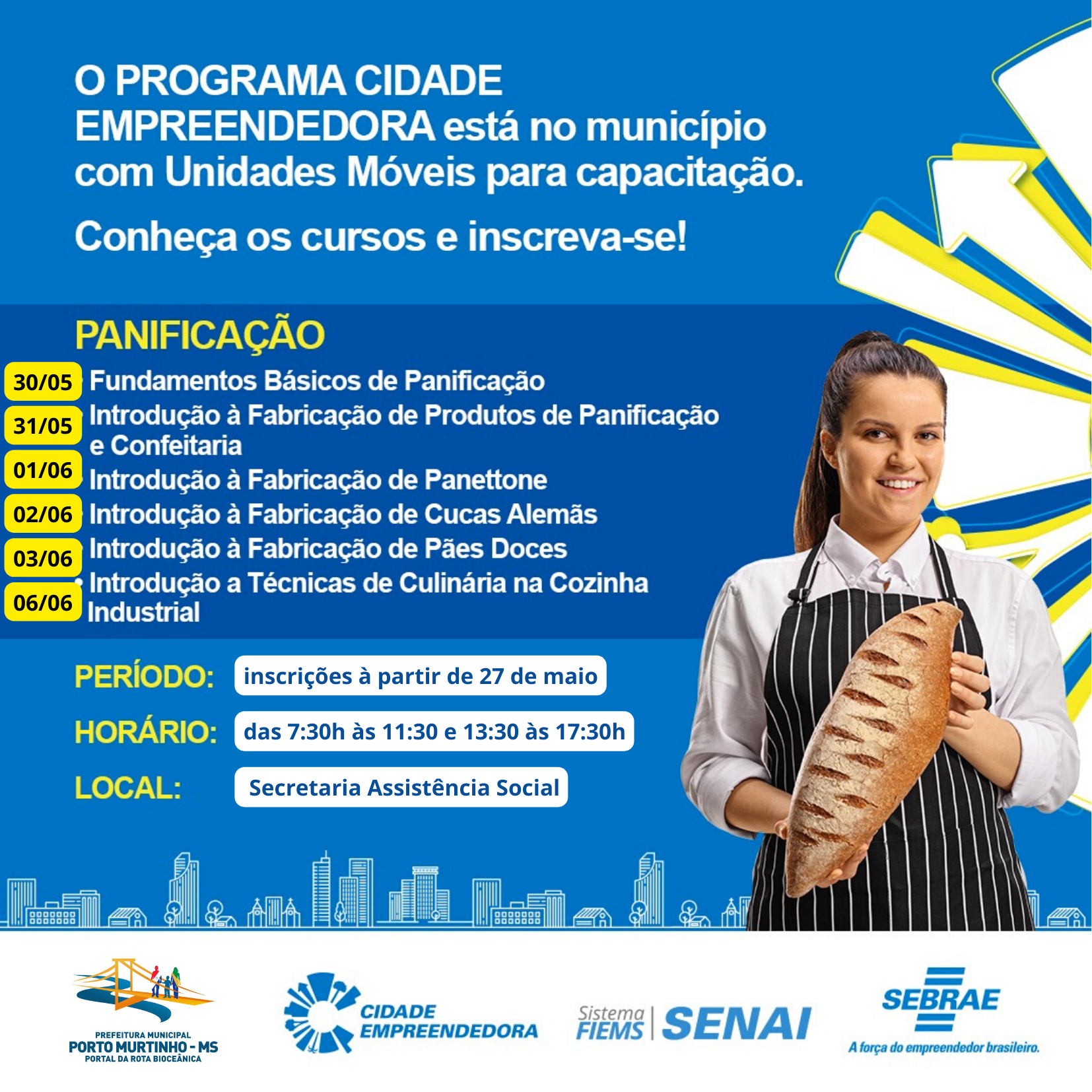 Prefeitura de Porto Murtinho abre inscriÃ§Ãµes para cursos de panificaÃ§Ã£o